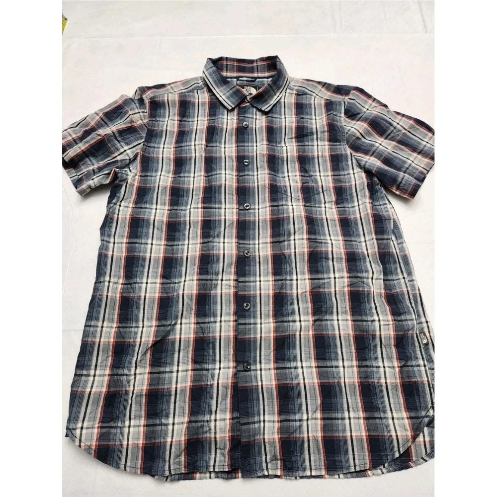 North Face Shirt Mens Large Blue‎ Red Plaid Short Sleeve Button Up Outdoor